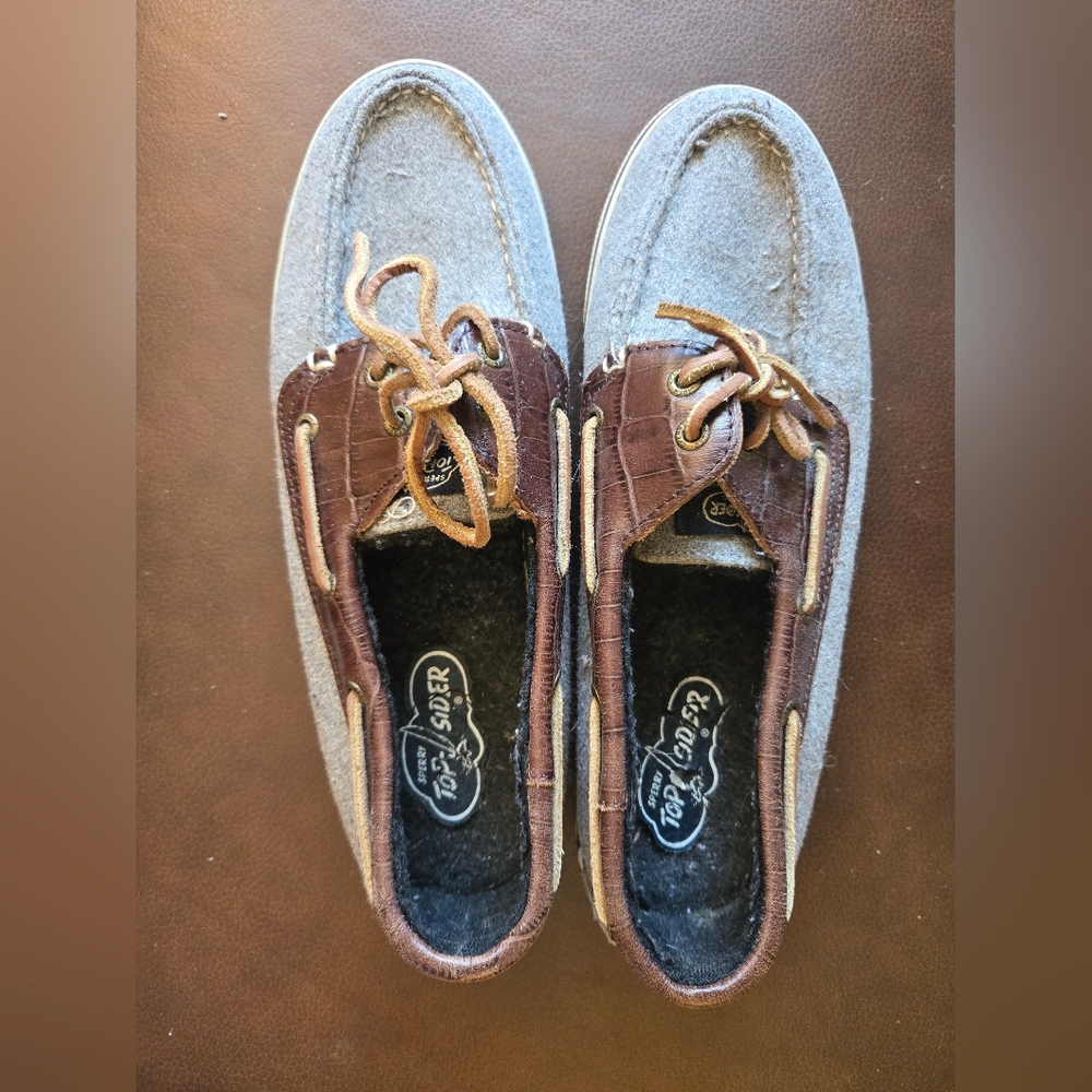 Sperry Women's Gray and Brown Boat Shoes Size 10